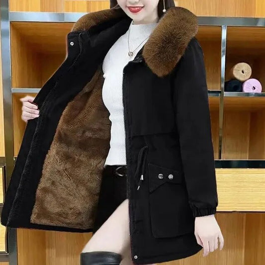 Parka invernale classico casual con pelliccia vegana per donna | Ideale per l'inverno