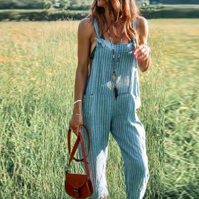 Lässiger Damen-Overall mit verstellbaren Trägern und Streifenmuster für Frühling, Sommer und entspannte Alltagsmomente