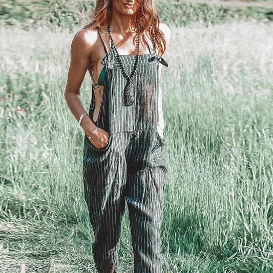 Lässiger Damen-Overall mit verstellbaren Trägern und Streifenmuster für Frühling, Sommer und entspannte Alltagsmomente