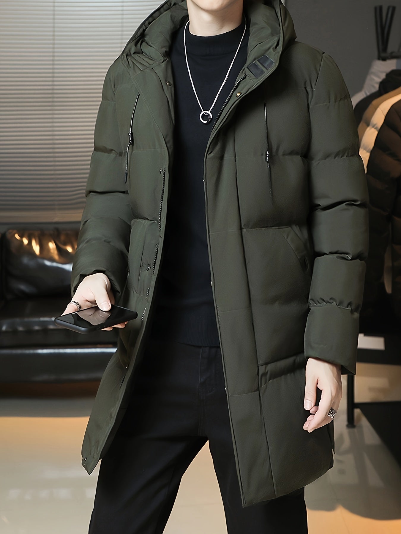 Lässige Gepolsterte Schwarze Winterjacke Mit Kapuze Für Herren | Perfekt für Outdoor-Aktivitäten
