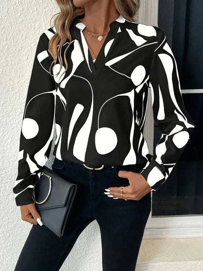 Elegante Damen-Bluse mit modernem abstraktem Muster und V‑Ausschnitt
