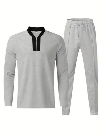 Zweiteiliges Herren Outfit Set – Modisches Freizeit- & Trainingsanzug Set mit Stehkragen