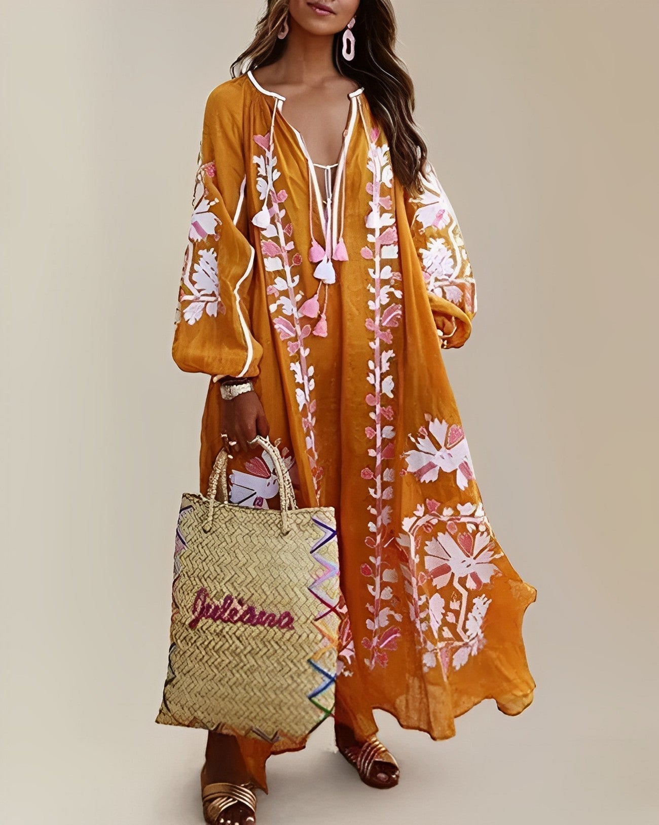 Maxikleid in Königsblau mit Stickerei – Boho Sommerkleid mit weitem Schnitt