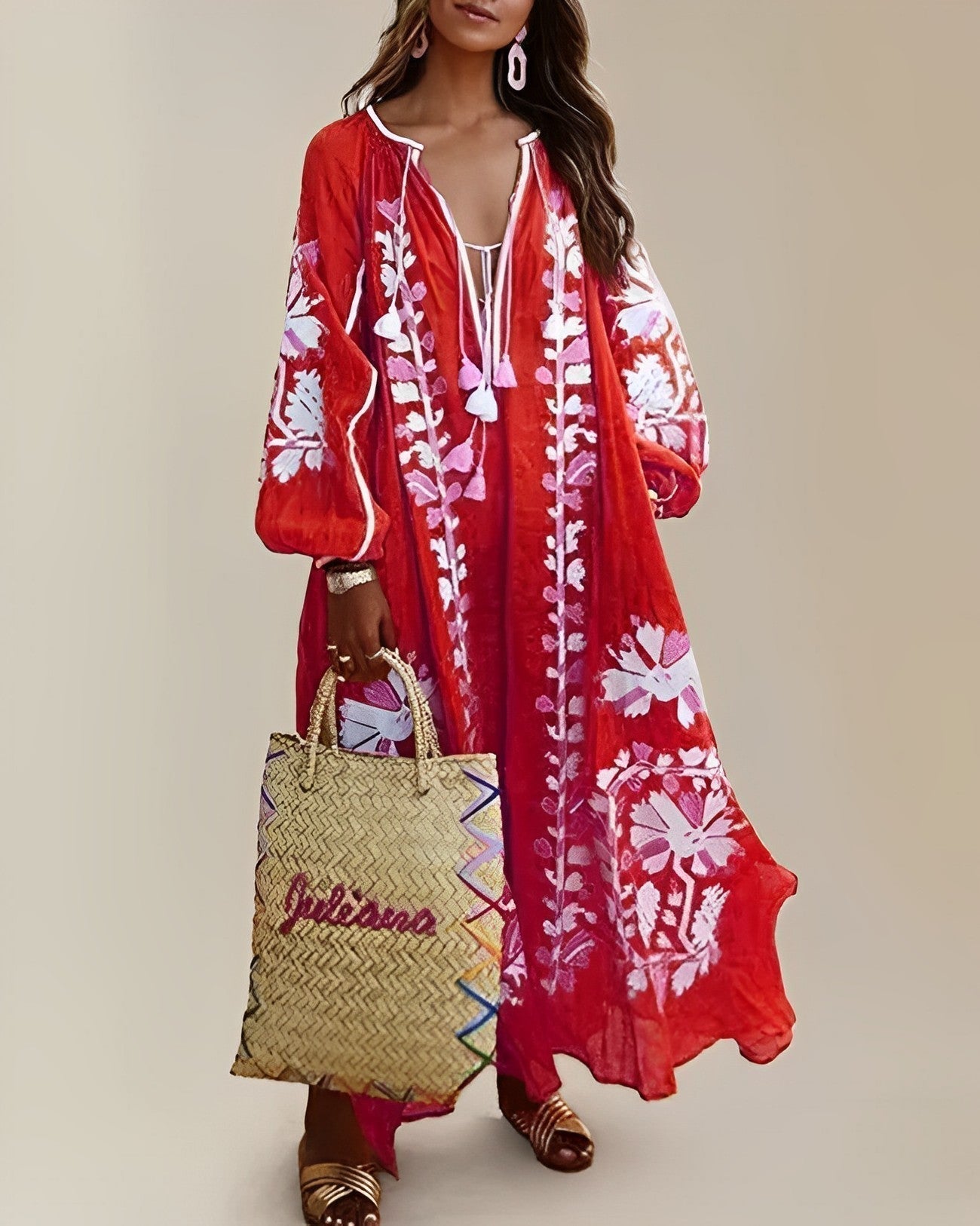 Maxikleid in Königsblau mit Stickerei – Boho Sommerkleid mit weitem Schnitt