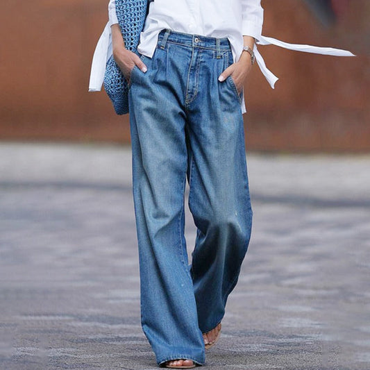 Damen Jeans mit weitem Bein und hoher Taille – Weite Denim Hose im Retro Streetstyle
