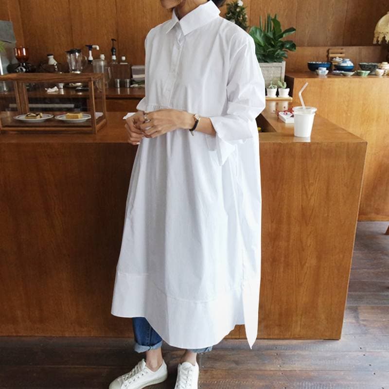Oversized Hemdblusenkleid mit Stehkragen und 3/4-Ärmeln für Damen