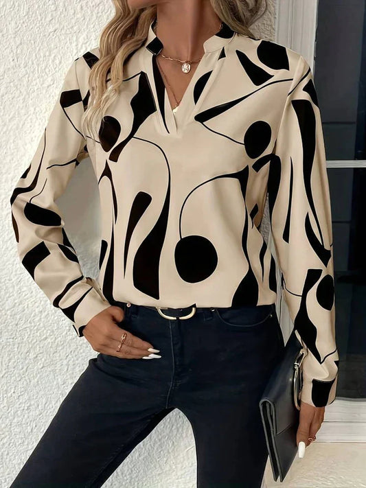 Elegante Damen-Bluse mit modernem abstraktem Muster und V‑Ausschnitt