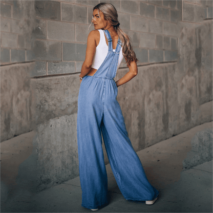 Damen Latzhose aus Denim – Weite Beinpassform mit Retro-Vibe