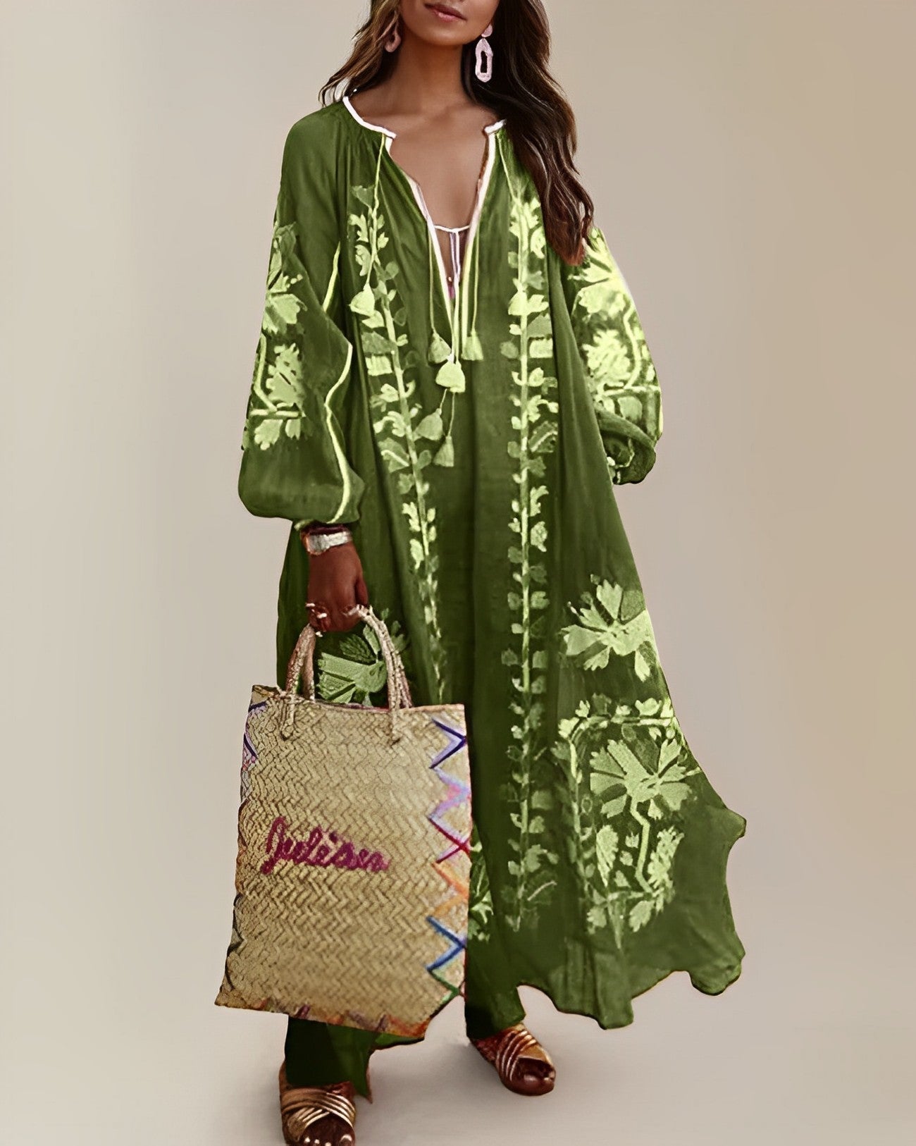 Maxikleid in Königsblau mit Stickerei – Boho Sommerkleid mit weitem Schnitt