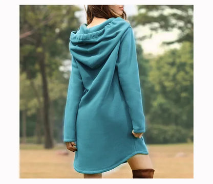 Beatrice - Gemütliches langes Sweatshirt Kleid mit Kapuze