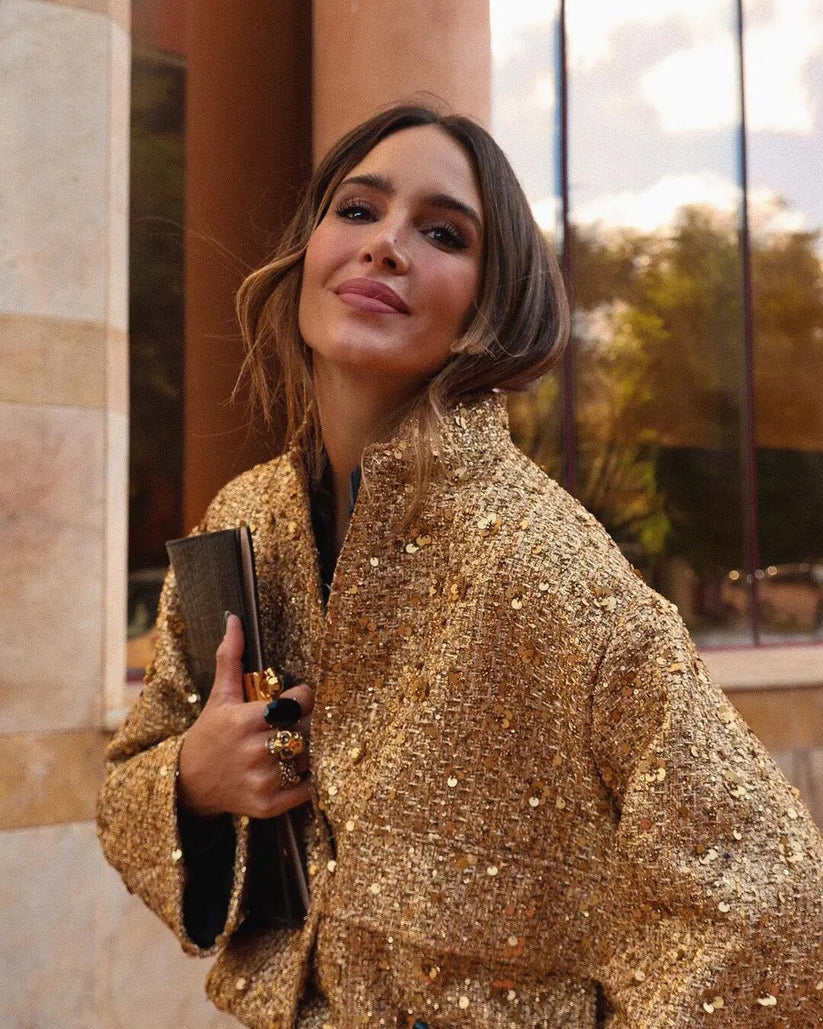 Kastige Bouclé-Jacke mit Pailletten & Oversized Fit – Modischer Blazer-Style für besondere Outfits