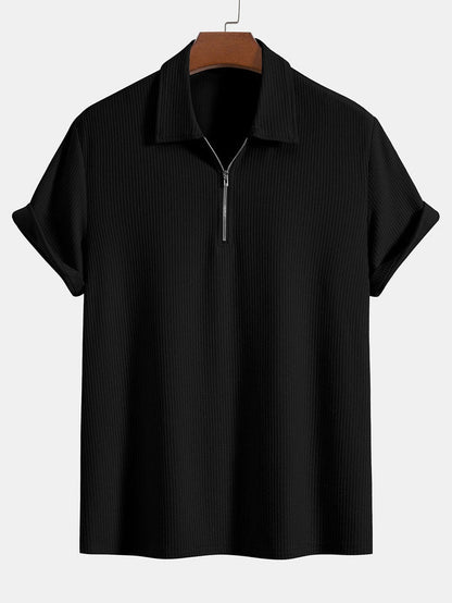 2-teiliges Herren Sommer Set – Kurzarmshirt mit Zipper & Shorts aus Rippstoff