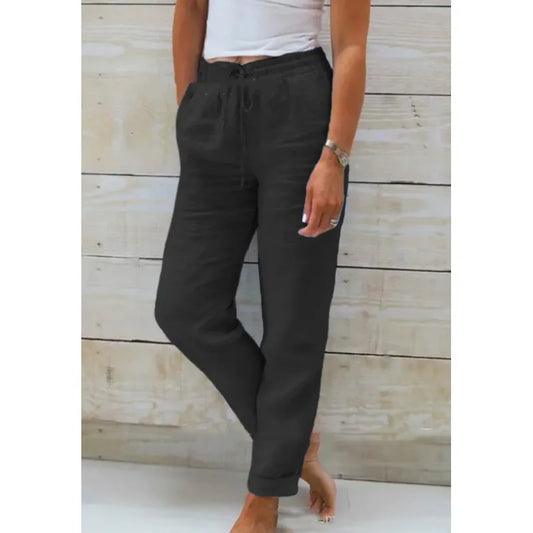 Damen Leinenhose mit Gummibund – Luftige Freizeithose mit Kordelzug für Sommer, Urlaub & Alltag