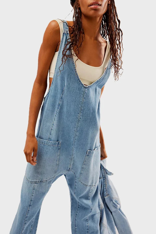 Sherica – Lässiger Jeans-Jumpsuit mit tiefem U-Ausschnitt