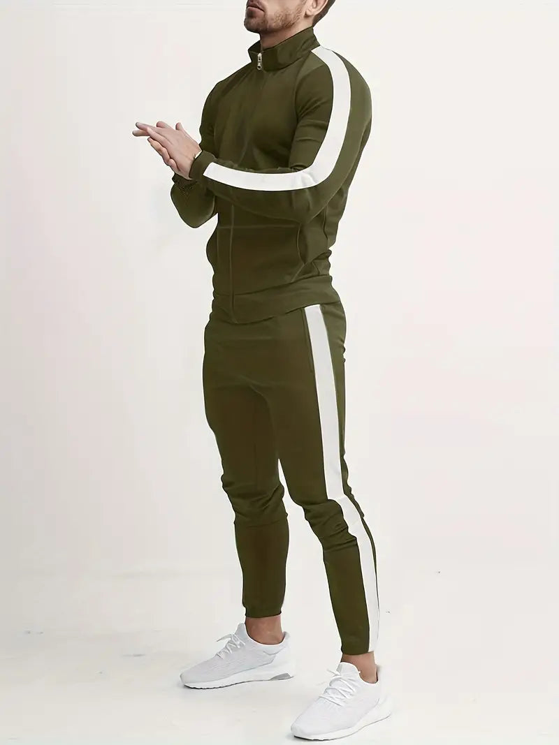 Herren Trainingsanzug mit Streifen – Slim Fit Sport Set mit Reißverschluss