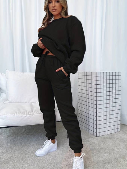 Zweiteiliges Damen-Sweat-Set – Oversized Pullover & Jogginghose in Pink für Lounge & Streetstyle