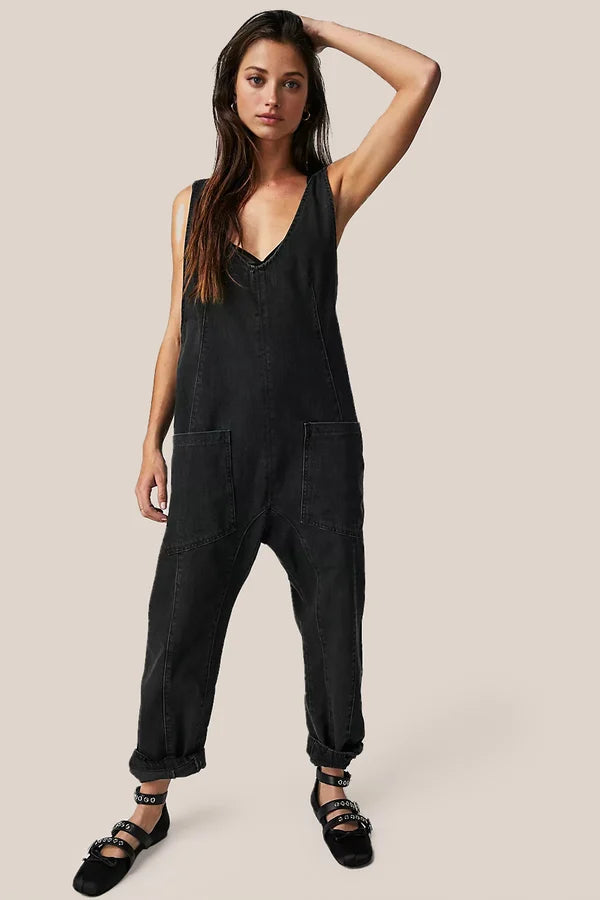 Sherica – Lässiger Jeans-Jumpsuit mit tiefem U-Ausschnitt