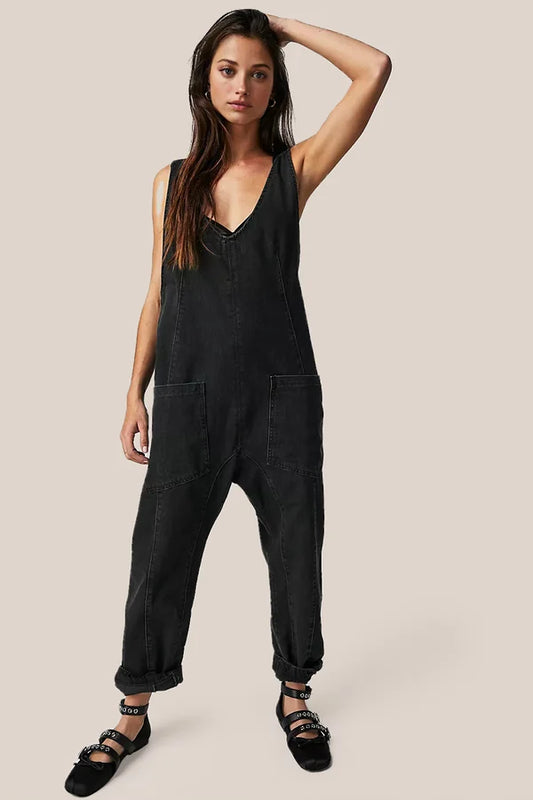 Sherica – Lässiger Jeans-Jumpsuit mit tiefem U-Ausschnitt