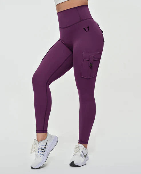 High-Waist Damen Sport Leggings mit Cargotaschen und figurformender Passform für Workouts und Freizeit