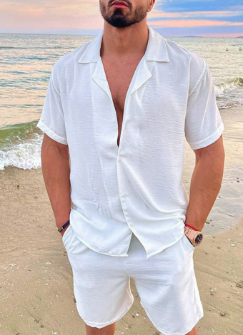 2-teiliges Sommer Strand Set für Herren – Kurzarmhemd & Shorts aus Leinenmix