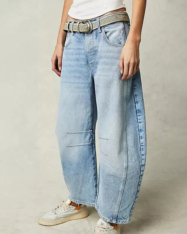 Weite Boyfriend-Jeans mit Vintage-Waschung und Kontrastnähten – Relaxed Fit Damenjeans