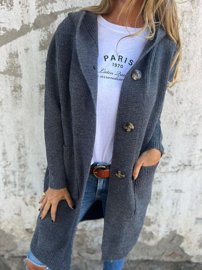 Mayme - Langer Strickcardigan mit Kapuze
