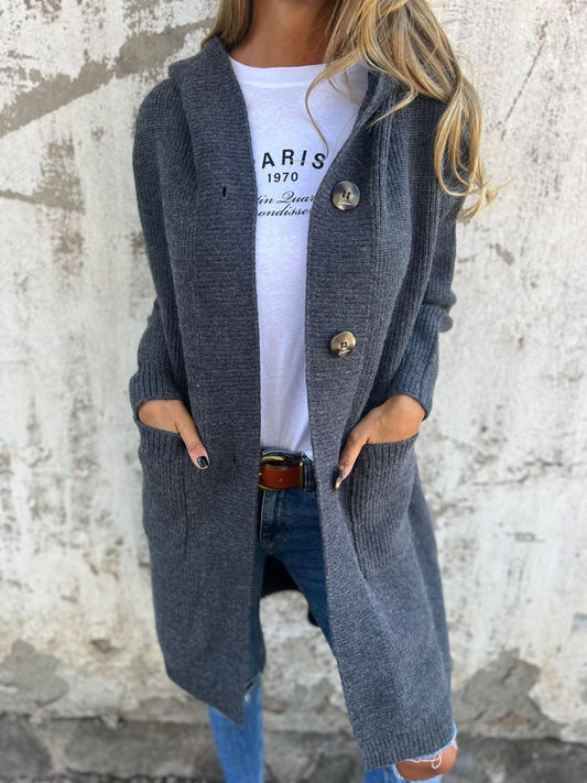 Mayme - Langer Strickcardigan mit Kapuze