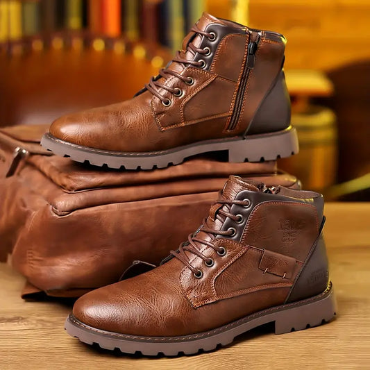 Herren Winter-Boots mit Reißverschluss – Robuste Outdoor-Stiefeletten im Lederlook