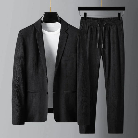 Herren Zweiteiler Set mit Sakko & Jogginghose – Modernes Casual Suit mit Stretch & Kordelzug – Bequemer Anzug für Business, Events & Freizeit