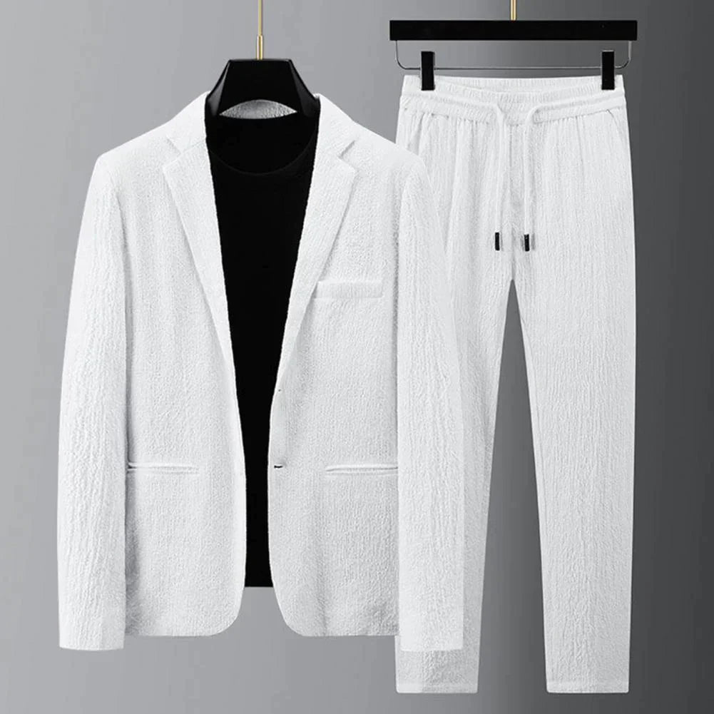 Herren Zweiteiler Set mit Sakko & Jogginghose – Modernes Casual Suit mit Stretch & Kordelzug – Bequemer Anzug für Business, Events & Freizeit