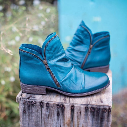 Lässige Vegane Leder-Stiefeletten mit Reissverschluss und Absatz für Damen | Perfekt für Herbst/Winter