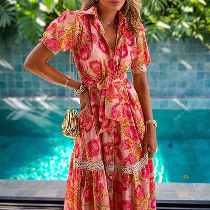 Boho Maxikleid mit floralem Muster – luftiges Sommerkleid für Urlaub & Strand