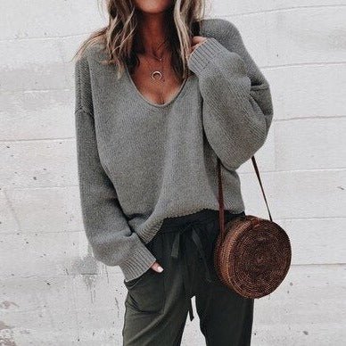 Maëlle Loose V-neck Knit Top Sweater