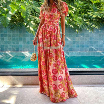Boho Maxikleid mit floralem Muster – luftiges Sommerkleid für Urlaub & Strand